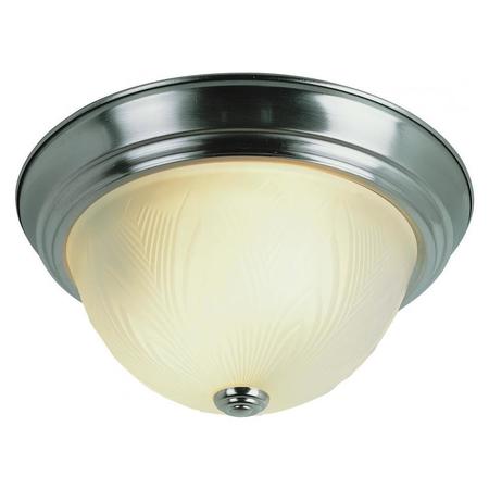 TRANS GLOBE Two Light Brushed Nickel White Frost Leaf Stamped Glass Bowl Flush Mo 58802 BN